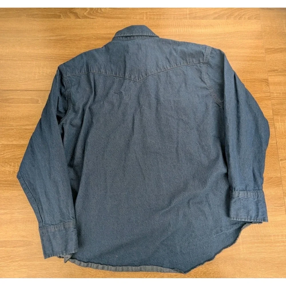 Wrangler Denim Western Shirt 2XL Blue Pearl Snap Buttons Cotton Midweight Wear